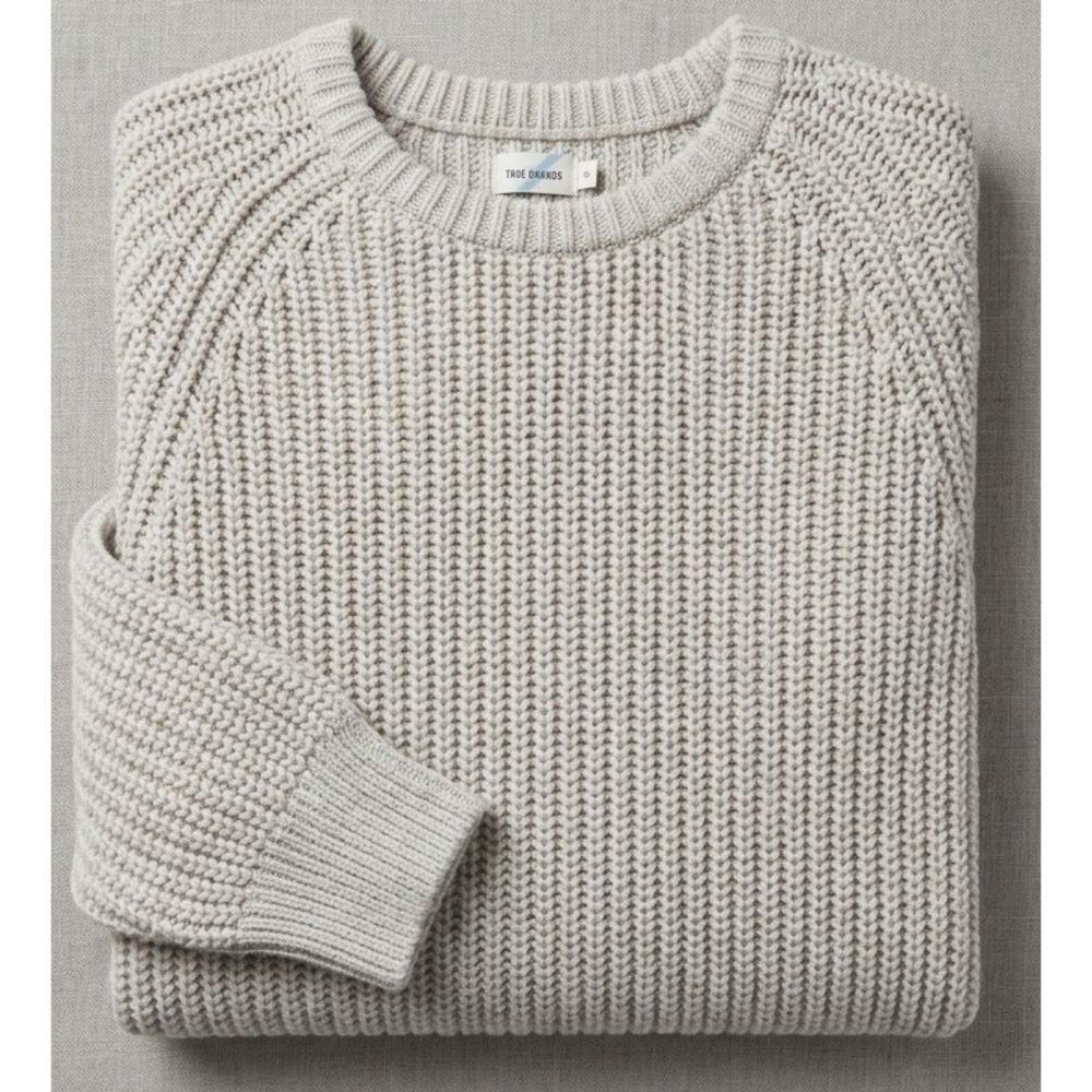 Fair Harbor The Neptune Sweater Mens Large Oatmeal Beige Seawool Knit Coastal
